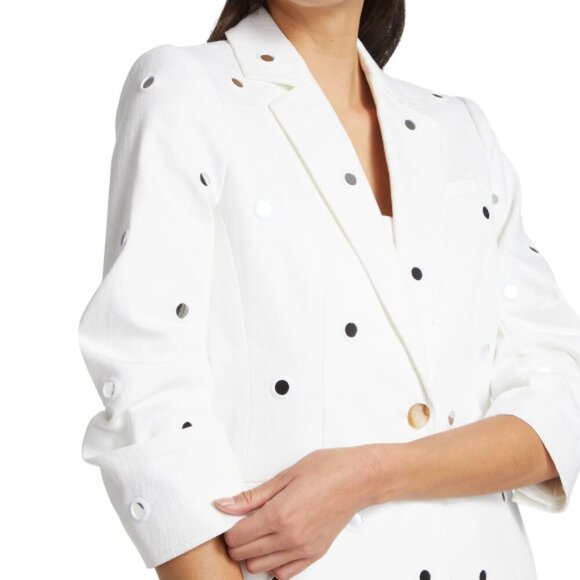 Cinq à Sept 'Khloe' Mirror-Embellished Stretch-Denim Blazer, White - Picture 4 of 4